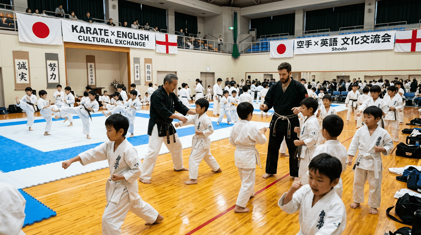 日本空手連盟との連携 空手と英語のプログラムの様子